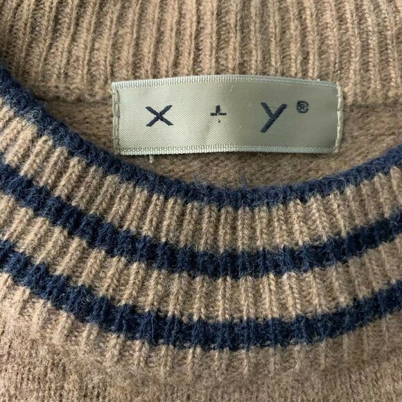 XY Corp Wool Pullover Sweater S Brown Long Sleeve Embroidered Patch High Neck - Picture 7 of 7